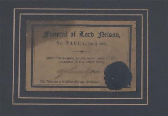 A ticket for the funeral of Lord Nelson at St Pauls, Jan 9 1806 7.5 x 11.5cm